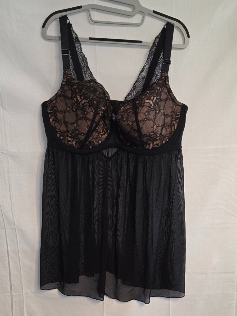 Adore Me Lingerie Babydoll Camisole Top Black Lace Sheer Skirt Underwire 42G